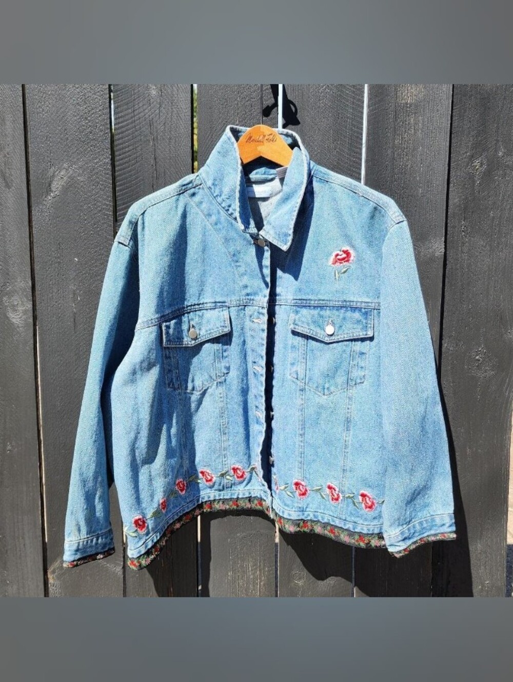 Northwest Blue Light Blue Denim Jacket with Rose Embroidery